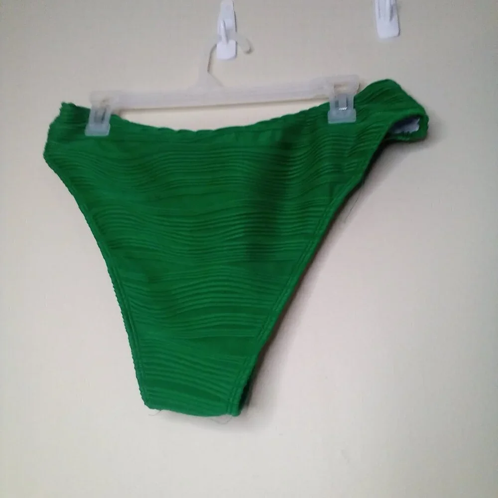 Zaful Swimsuit Bikini Women XL 2 Piece High Rise Ribbed Textured Green